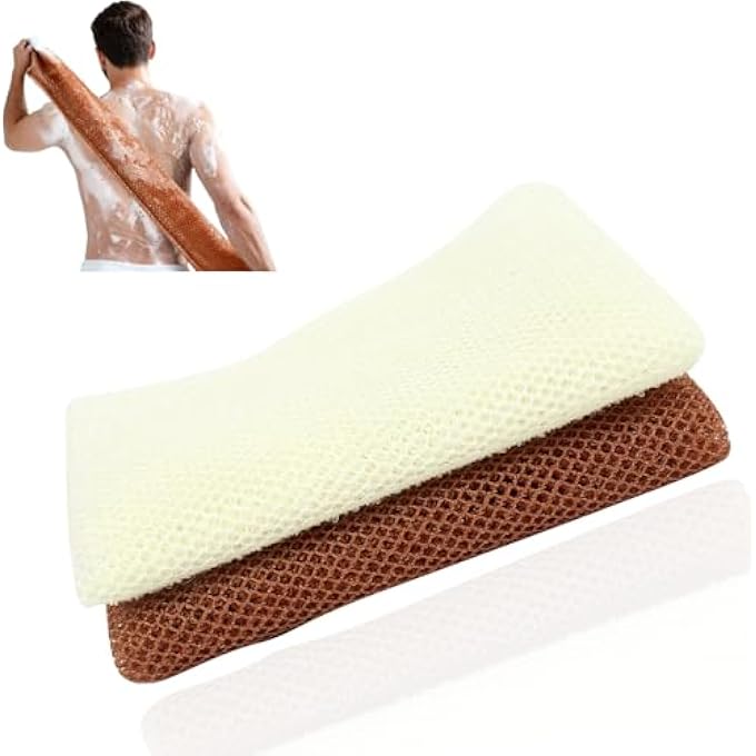 Duomama 2PCS Exfoliating Net - Large 80x30cm White & Brown Sponge for Deep Cleansing, Removing Dead Skin, Oil & Dirt - Soft yet Durable for Daily Use - Image 1